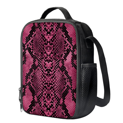 Pink And Black Snakeskin Print Crossbody Lunch Bag