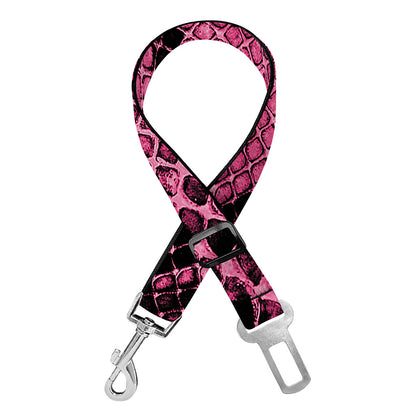 Pink And Black Snakeskin Print Dog Seat Belt