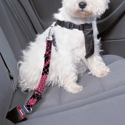 Pink And Black Snakeskin Print Dog Seat Belt