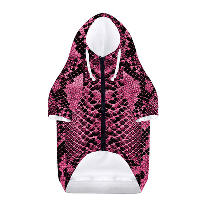 Pink And Black Snakeskin Print Dog Zip Up Hoodie