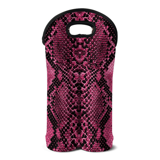 Pink And Black Snakeskin Print Double Neoprene Wine Tote