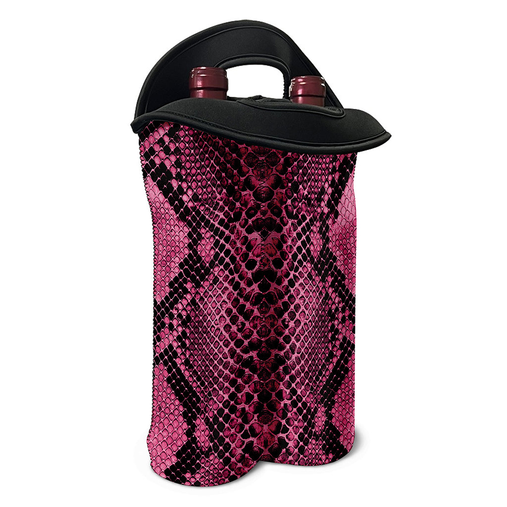 Pink And Black Snakeskin Print Double Neoprene Wine Tote
