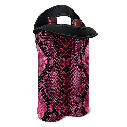 Pink And Black Snakeskin Print Double Neoprene Wine Tote