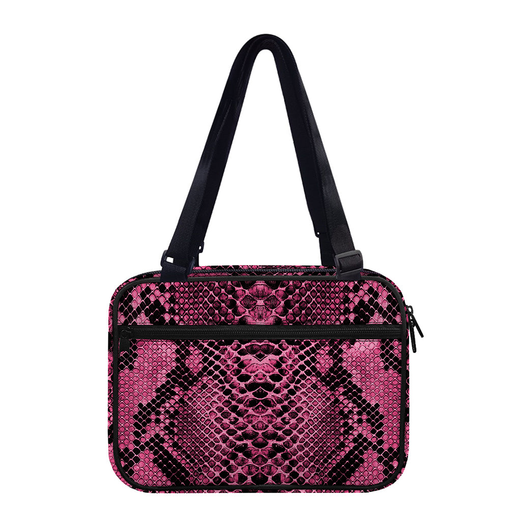 Pink And Black Snakeskin Print Double Strap Bible Bag