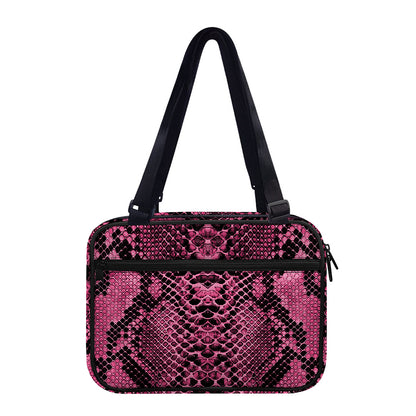 Pink And Black Snakeskin Print Double Strap Bible Bag
