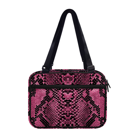 Pink And Black Snakeskin Print Double Strap Bible Bag