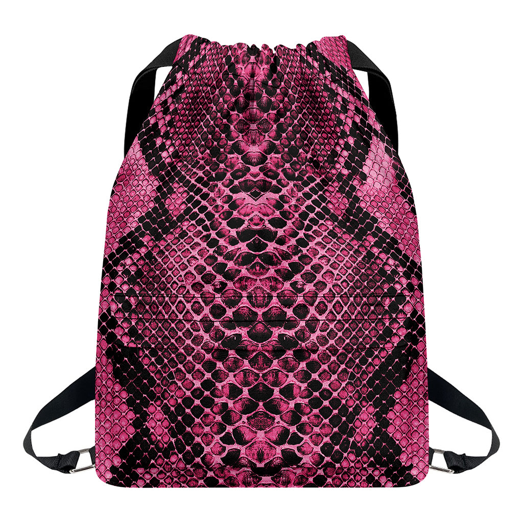 Pink And Black Snakeskin Print Drawstring Backpack