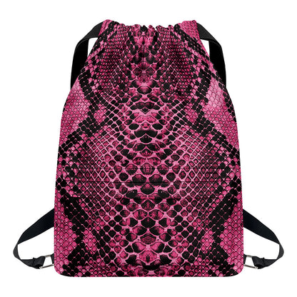 Pink And Black Snakeskin Print Drawstring Backpack