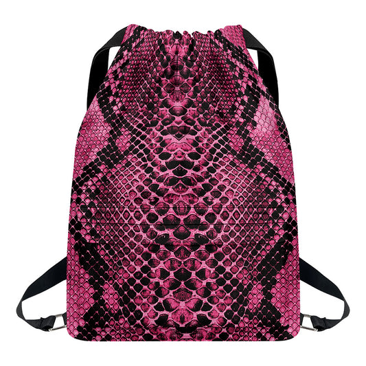 Pink And Black Snakeskin Print Drawstring Backpack