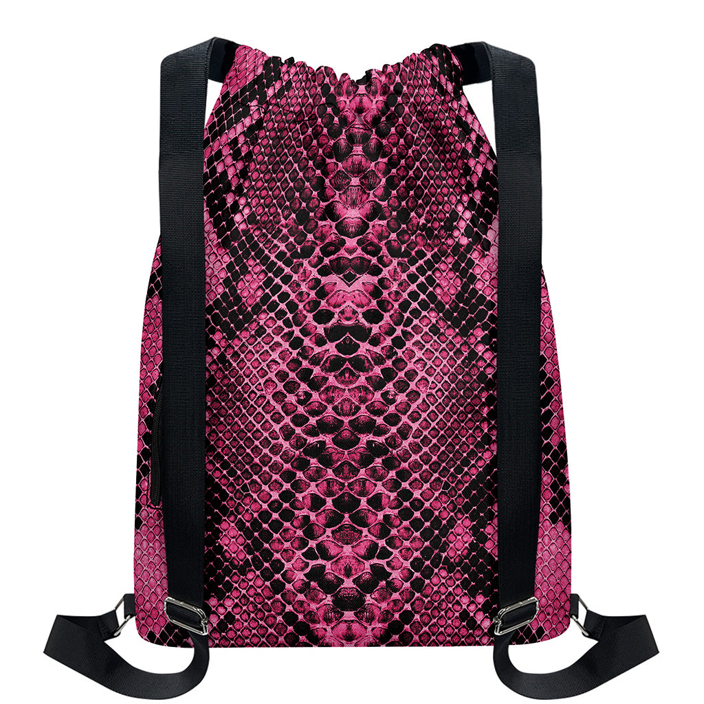 Pink And Black Snakeskin Print Drawstring Backpack