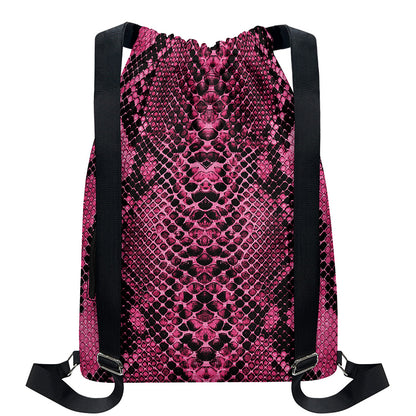 Pink And Black Snakeskin Print Drawstring Backpack