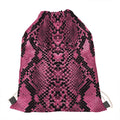 Pink And Black Snakeskin Print Drawstring Bag