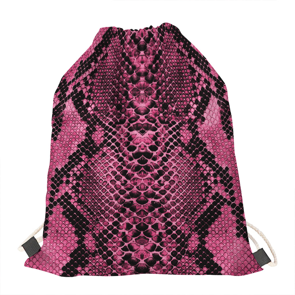Pink And Black Snakeskin Print Drawstring Bag