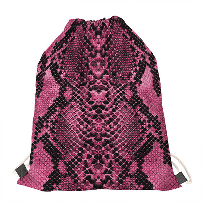 Pink And Black Snakeskin Print Drawstring Bag