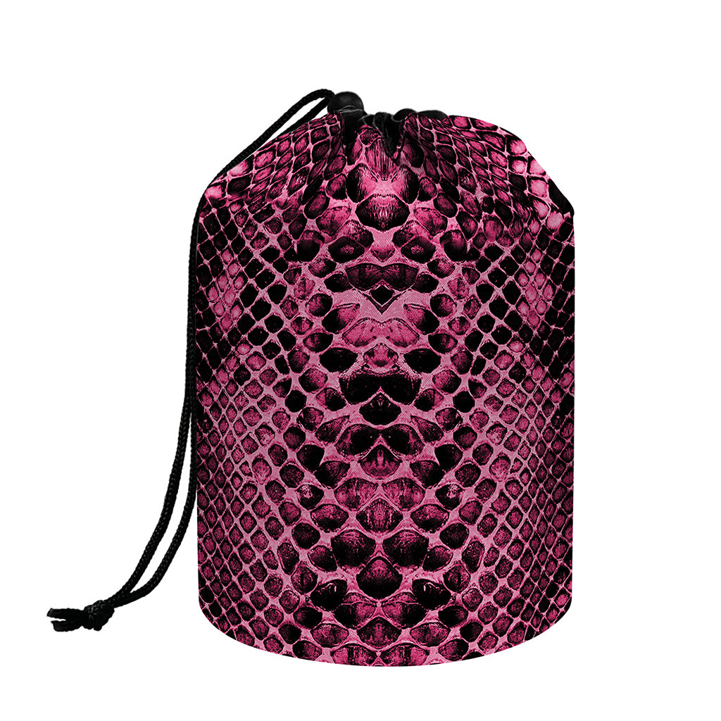 Pink And Black Snakeskin Print Drawstring Makeup Bag