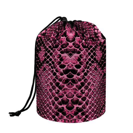 Pink And Black Snakeskin Print Drawstring Makeup Bag
