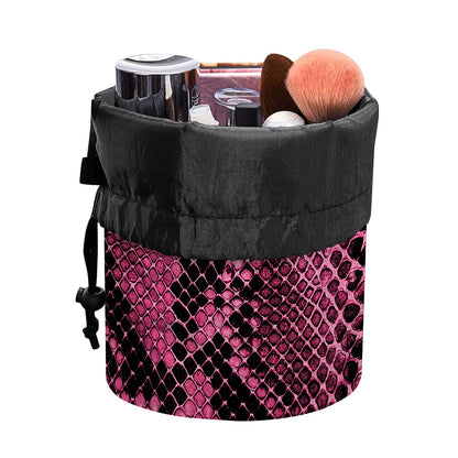 Pink And Black Snakeskin Print Drawstring Makeup Bag