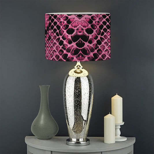Pink And Black Snakeskin Print Drum Lamp Shade