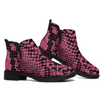 Pink And Black Snakeskin Print Flat Ankle Boots