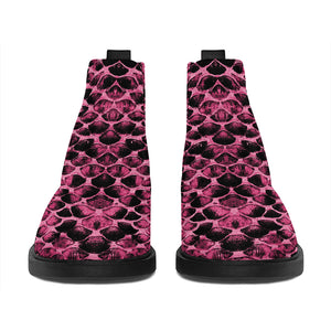 Pink And Black Snakeskin Print Flat Ankle Boots