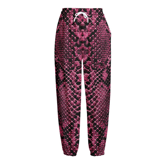 Pink And Black Snakeskin Print Fleece Lined Knit Pants