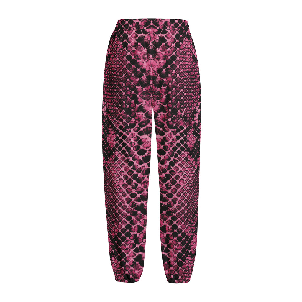 Pink And Black Snakeskin Print Fleece Lined Knit Pants