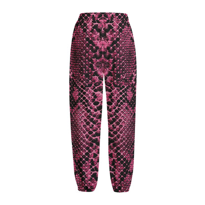 Pink And Black Snakeskin Print Fleece Lined Knit Pants