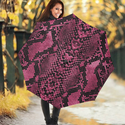 Pink And Black Snakeskin Print Foldable Umbrella