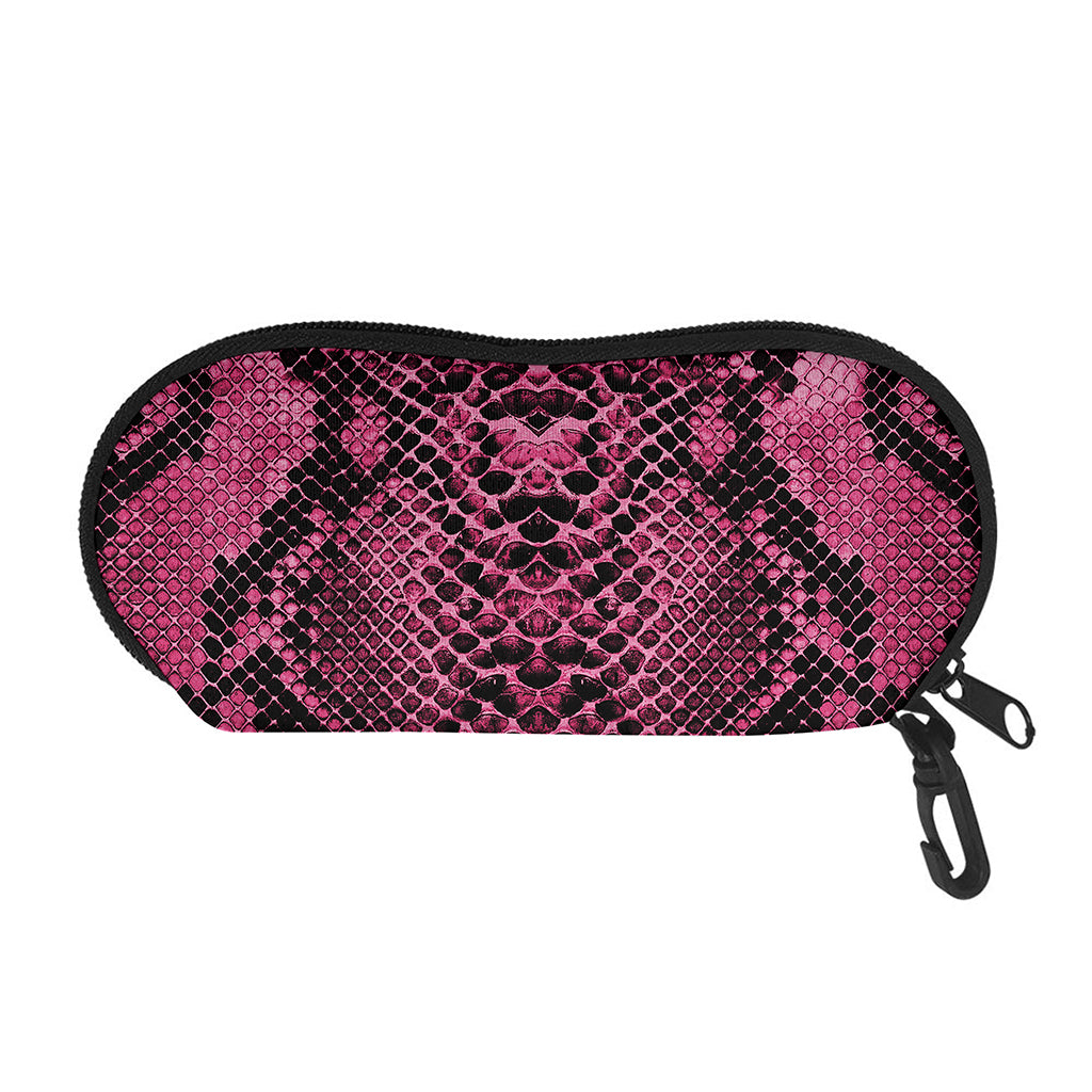 Pink And Black Snakeskin Print Glasses Case