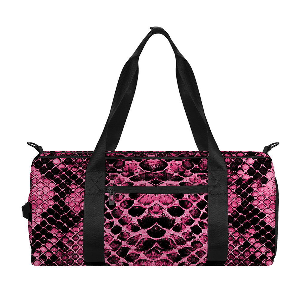 Pink And Black Snakeskin Print Gym Bag