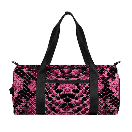 Pink And Black Snakeskin Print Gym Bag