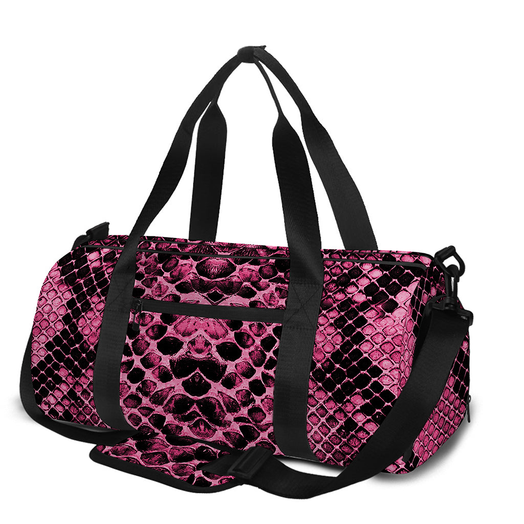 Pink And Black Snakeskin Print Gym Bag