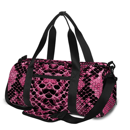 Pink And Black Snakeskin Print Gym Bag