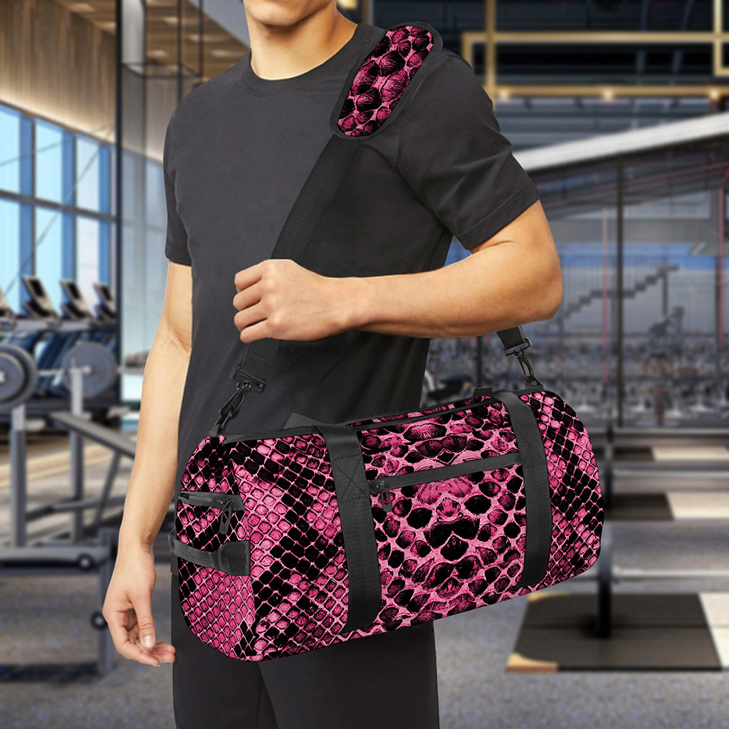 Pink And Black Snakeskin Print Gym Bag