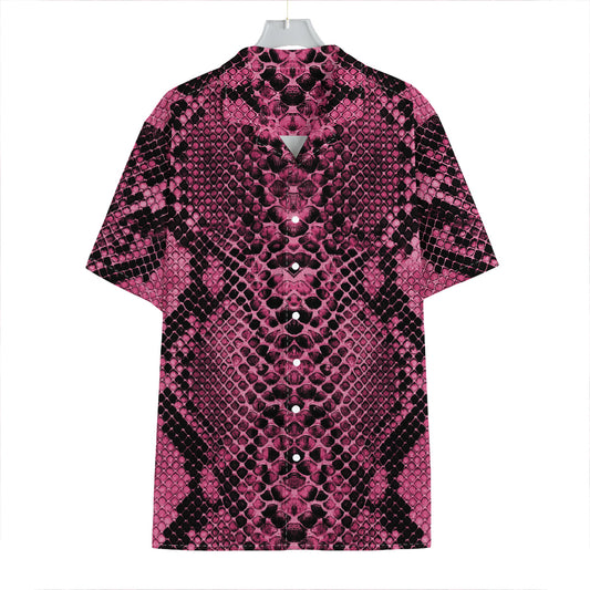 Pink And Black Snakeskin Print Hawaiian Shirt