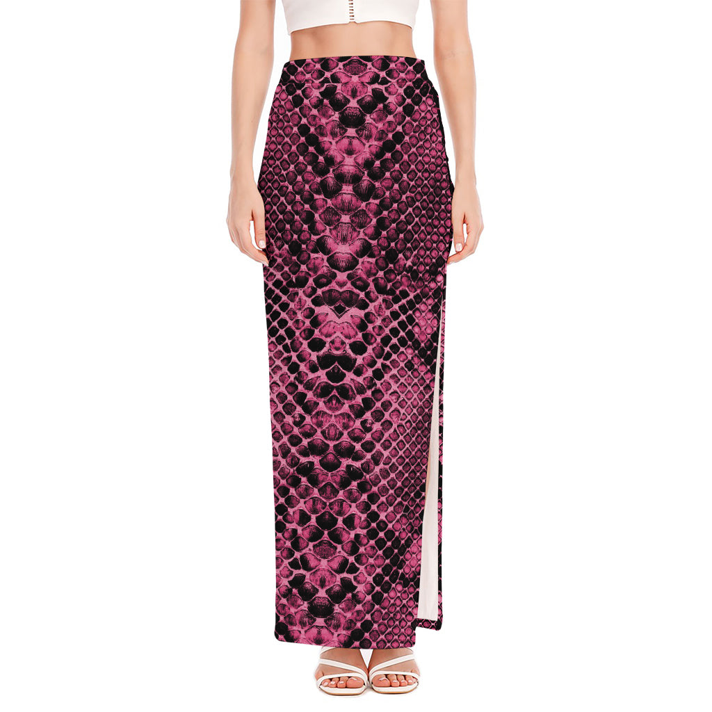 Pink And Black Snakeskin Print High Slit Maxi Skirt