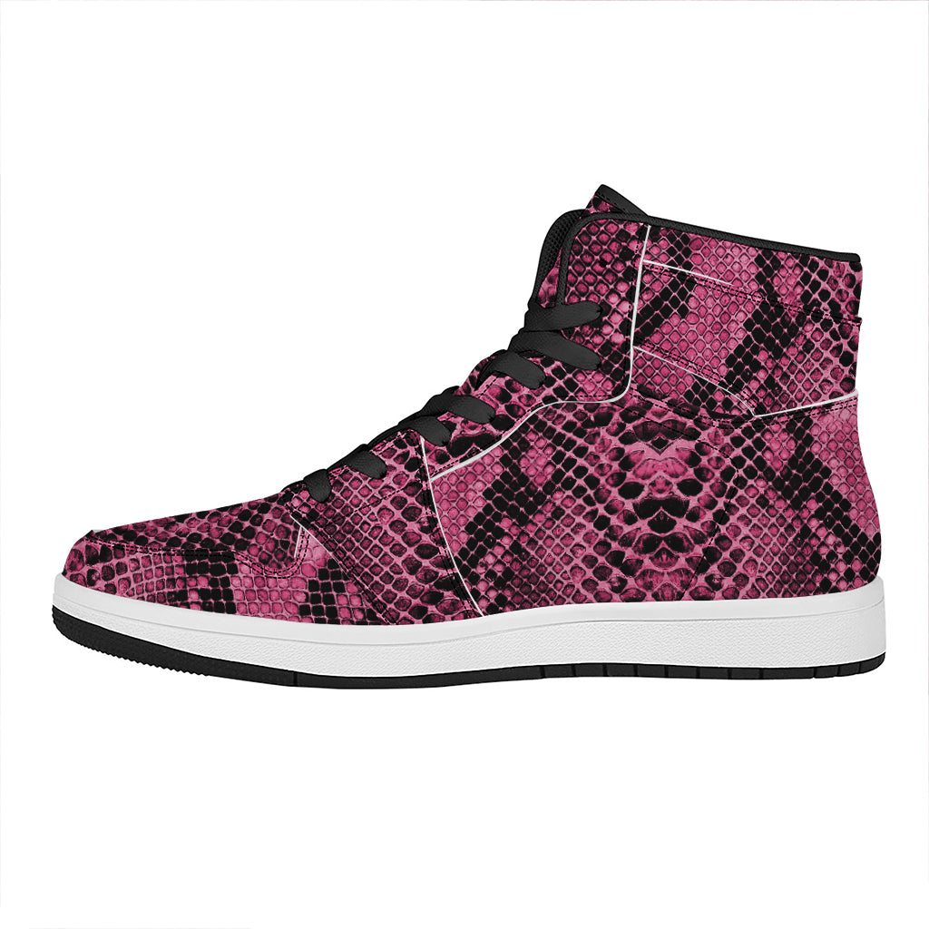 Pink And Black Snakeskin Print High Top Leather Sneakers