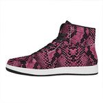 Pink And Black Snakeskin Print High Top Leather Sneakers