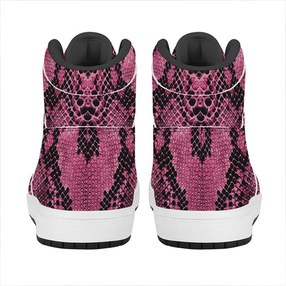 Pink And Black Snakeskin Print High Top Leather Sneakers