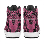 Pink And Black Snakeskin Print High Top Leather Sneakers