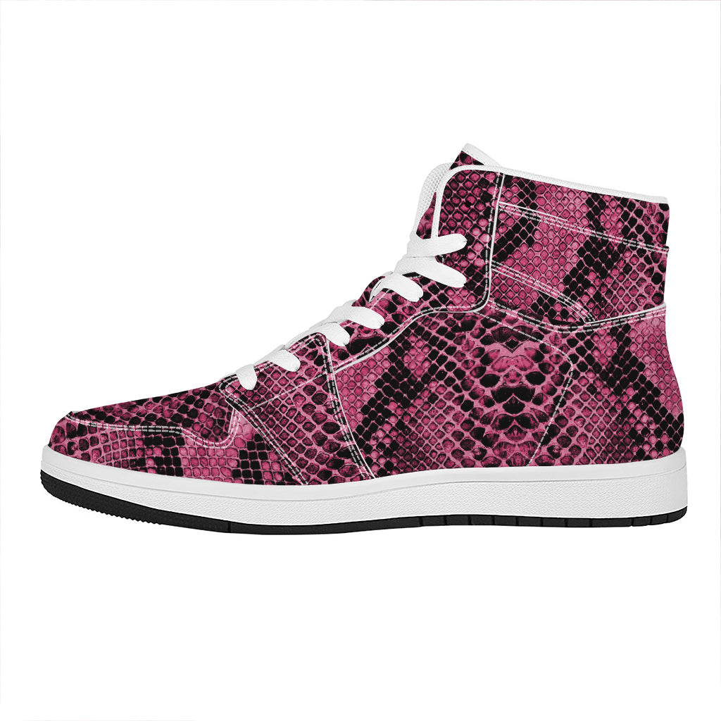 Pink And Black Snakeskin Print High Top Leather Sneakers