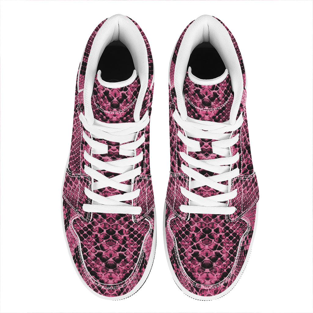 Pink And Black Snakeskin Print High Top Leather Sneakers