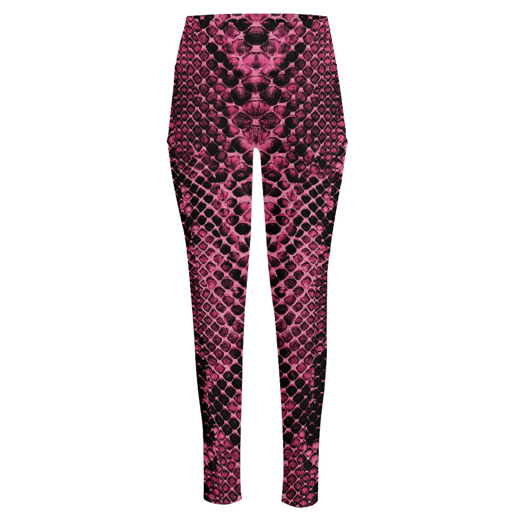 Pink And Black Snakeskin Print High-Waisted Pocket Leggings