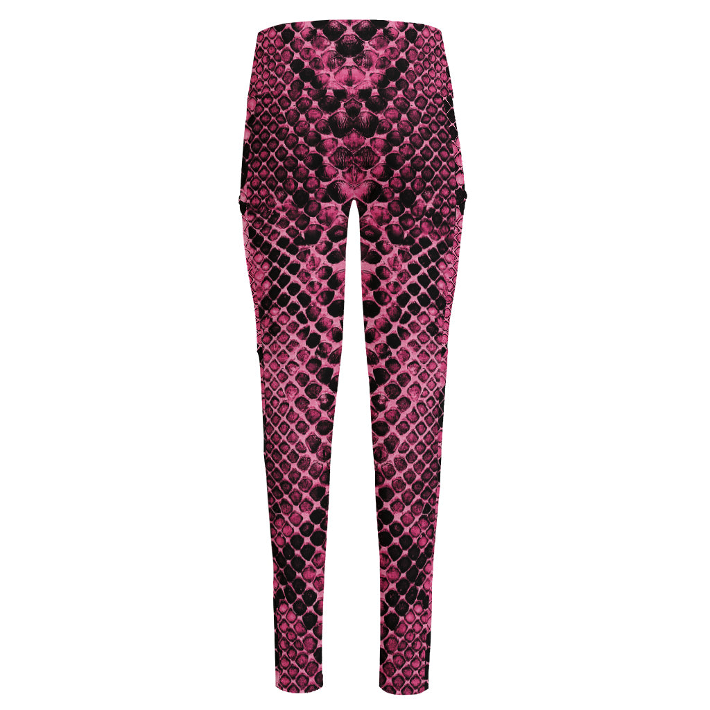 Pink And Black Snakeskin Print High-Waisted Pocket Leggings
