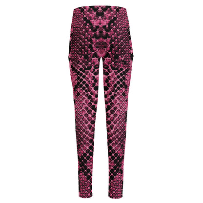 Pink And Black Snakeskin Print High-Waisted Pocket Leggings