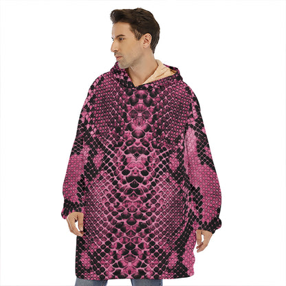 Pink And Black Snakeskin Print Hoodie Blanket