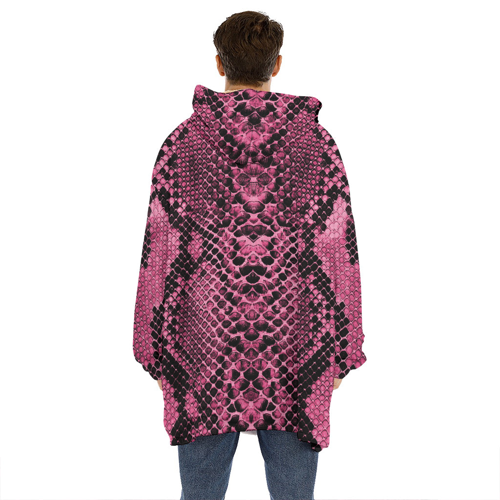 Pink And Black Snakeskin Print Hoodie Blanket