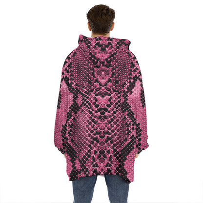 Pink And Black Snakeskin Print Hoodie Blanket