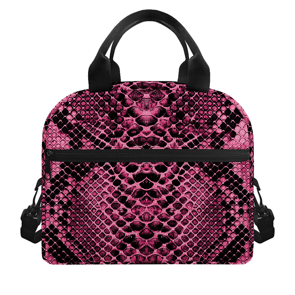 Pink And Black Snakeskin Print Insulated Lunch Bag