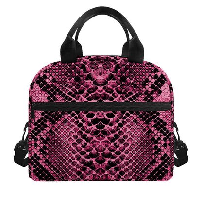 Pink And Black Snakeskin Print Insulated Lunch Bag